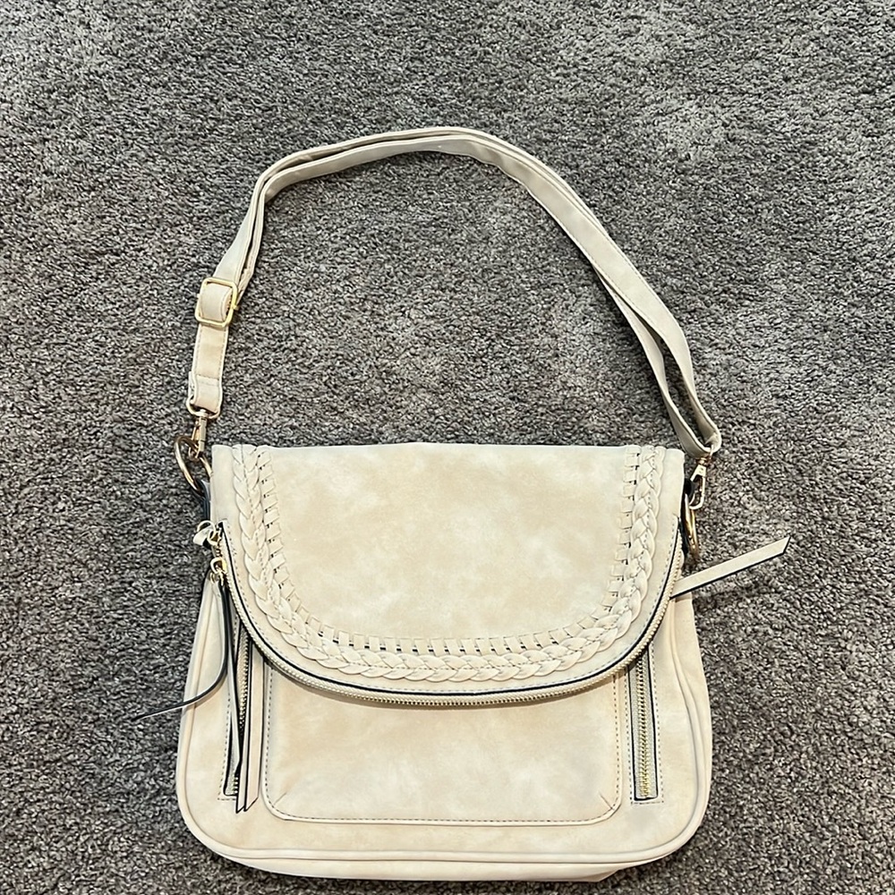 Faux suede bag with braided detailing
